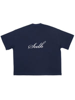 Cursive Boxy Tee - Navy
