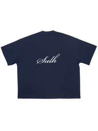 Cursive Boxy Tee - Navy