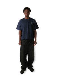 Cursive Boxy Tee - Navy