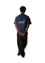 Cursive Boxy Tee - Navy