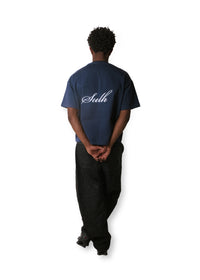 Cursive Boxy Tee - Navy